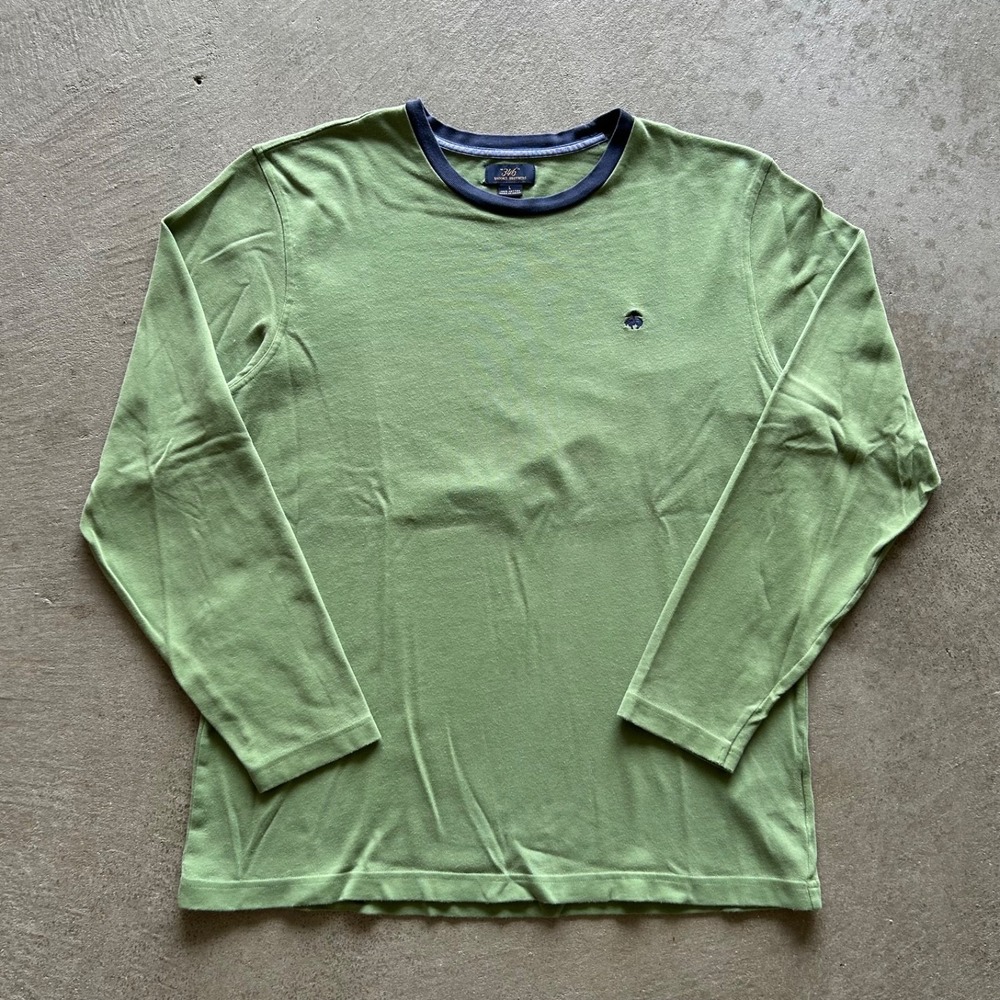 Vintage Brooks Brothers 346 Long Sleeve Shirt Size Large Green Navy Blue Logo